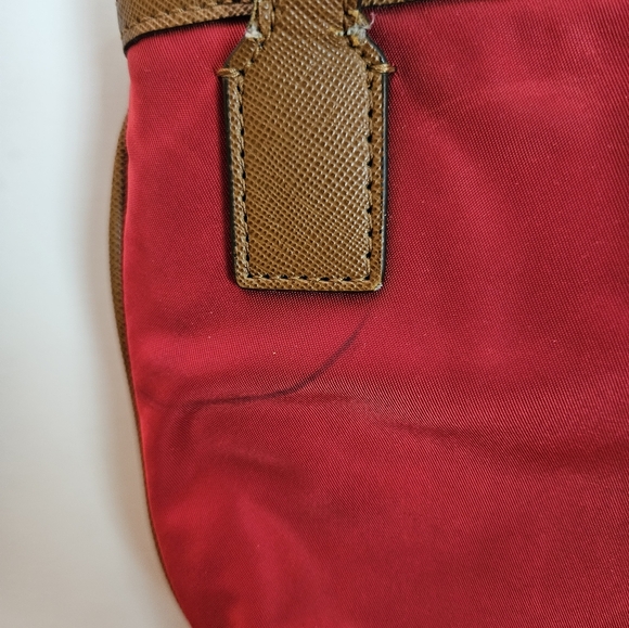 Michael Kors Red Nylon & Brown Slim Crossbody Shoulder Bag Purse Handbag - Picture 5 of 7